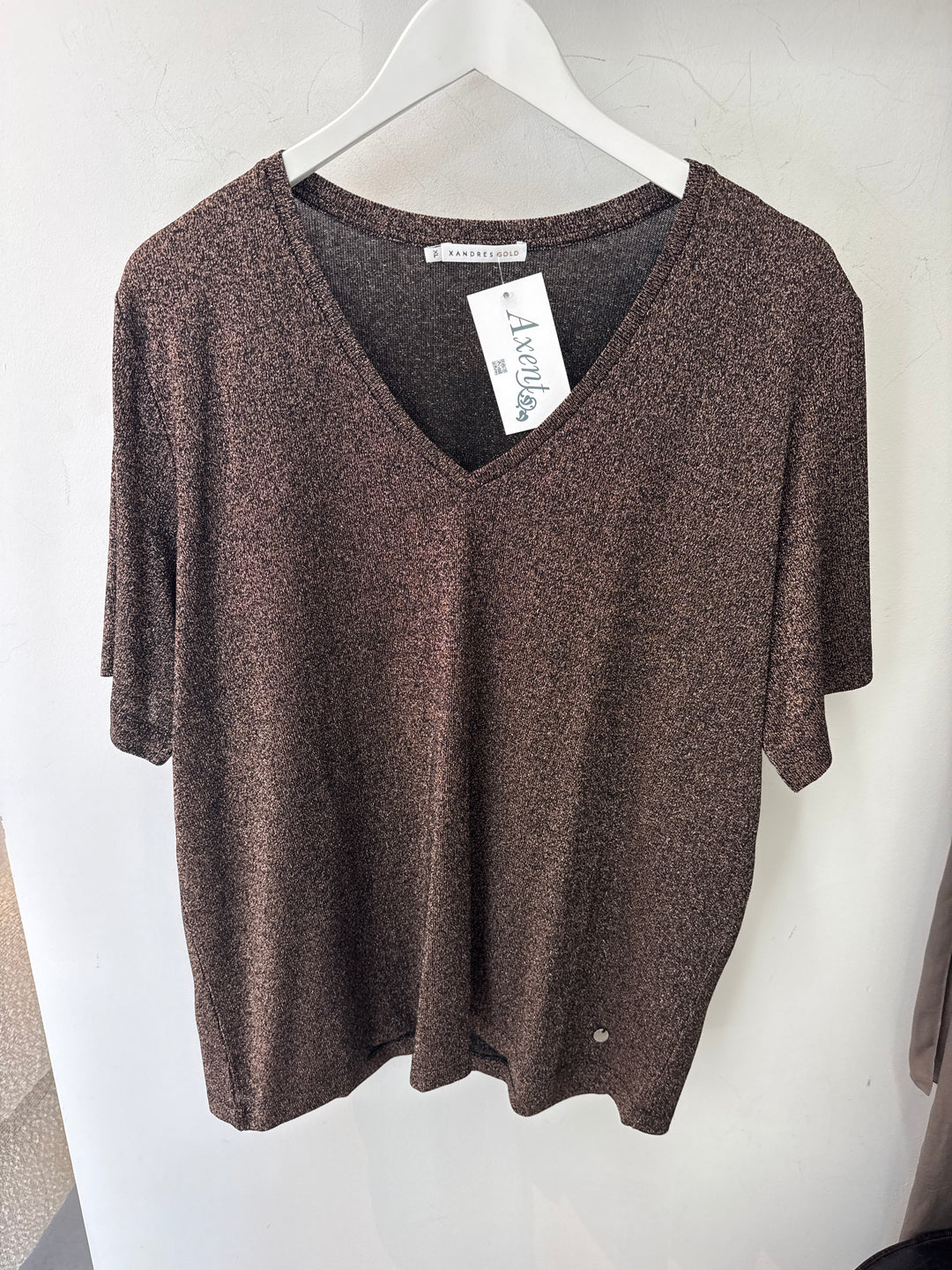 Glanzende V-hals T-shirt