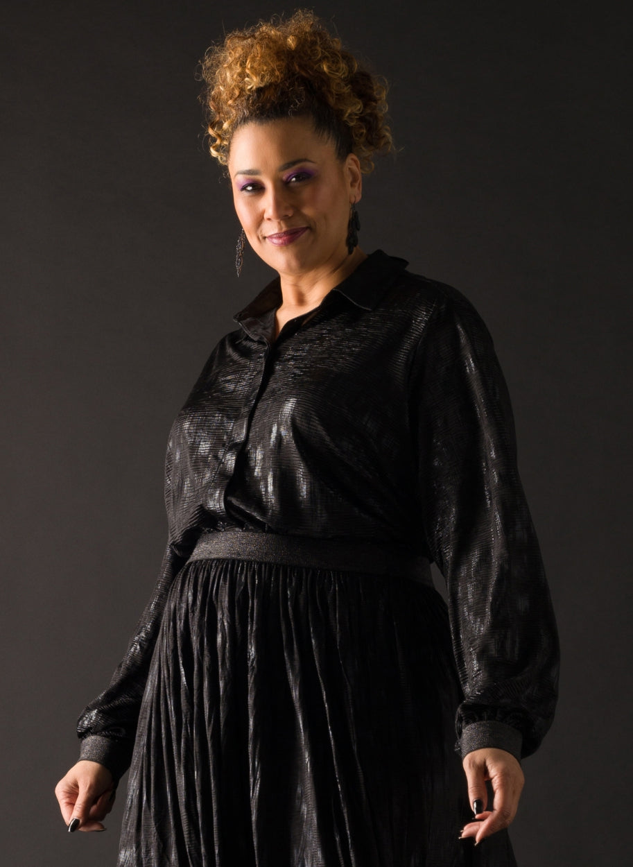 zwarte feestelijke blouse - yesta - A004172 - grote maten - dameskleding - kledingwinkel - herent - leuven
