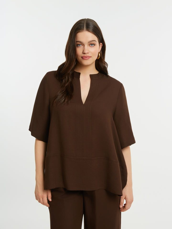 Bruine Blouse Met V-Hals