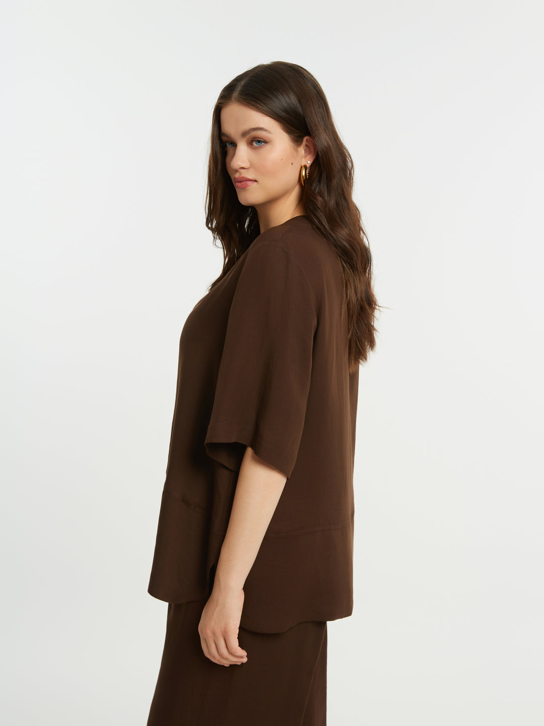 Bruine Blouse Met V-Hals