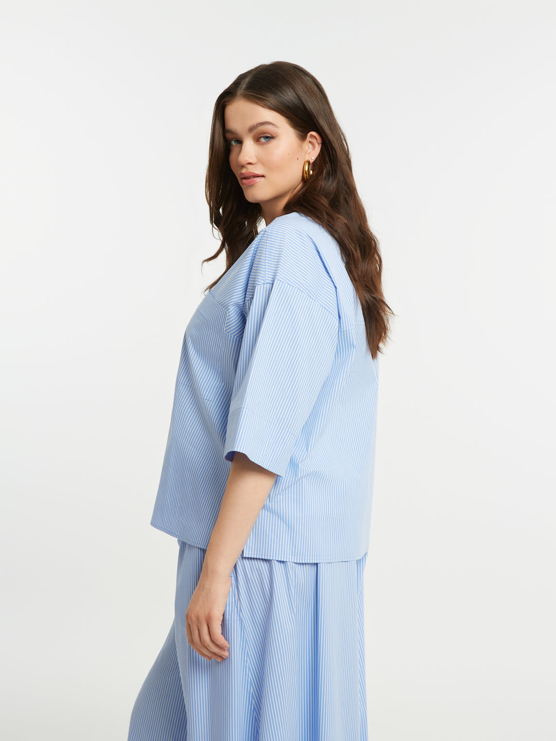 Gestreepte Blouse Met Splitkraag