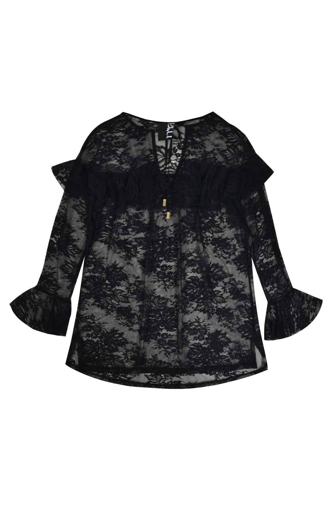 Schwarze Spitzenbluse mit Details