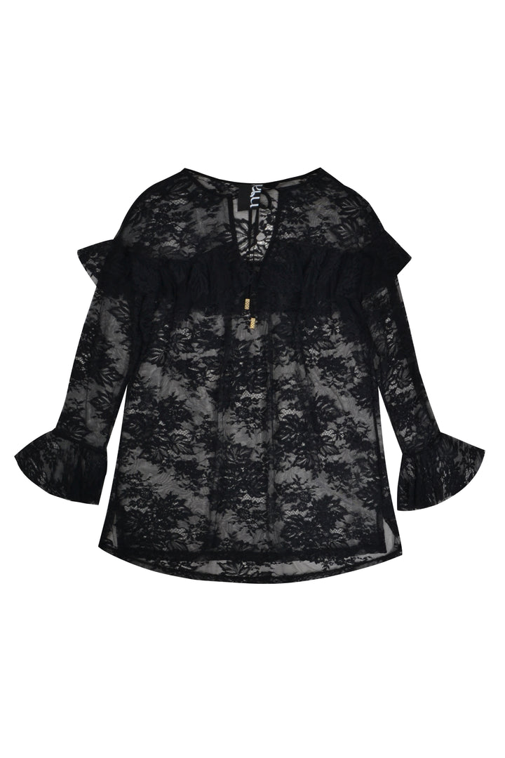 Schwarze Spitzenbluse mit Details