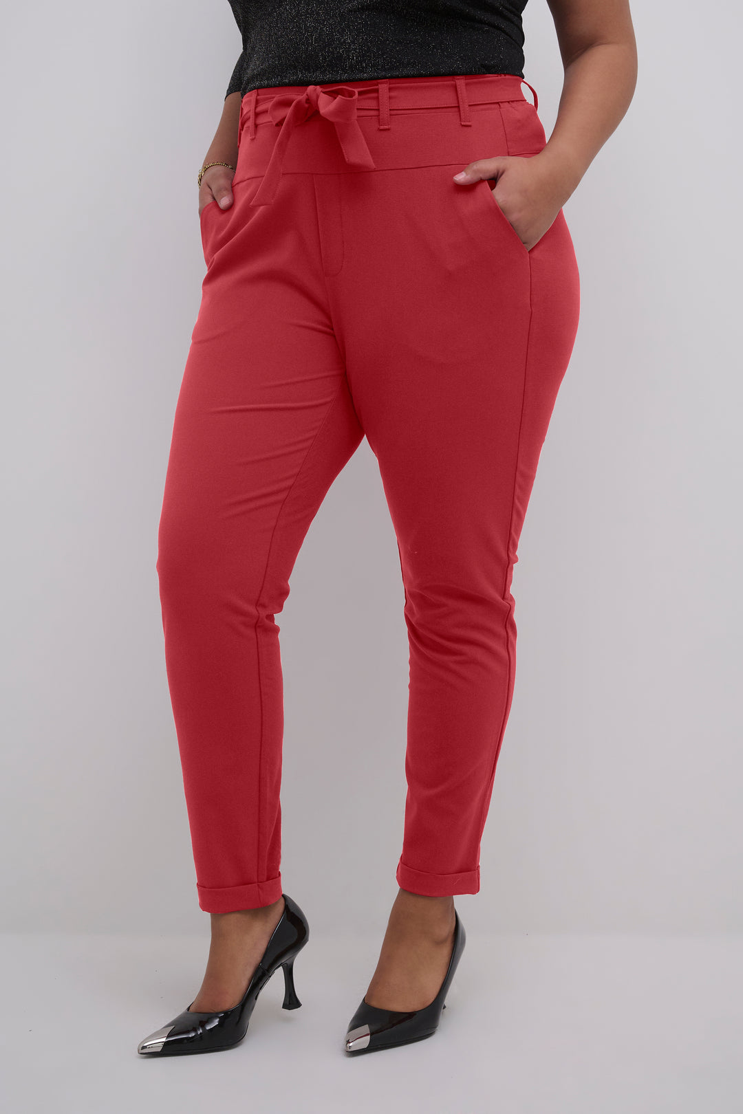 rode broek met omslag - kaffe curve - - grote maten - dameskleding - kledingwinkel - herent - leuven