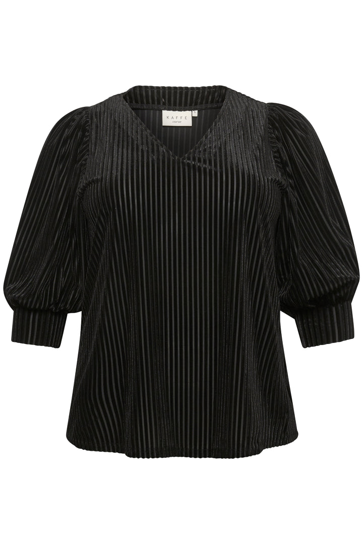 schwarze Bluse mit feinen Samtstreifen