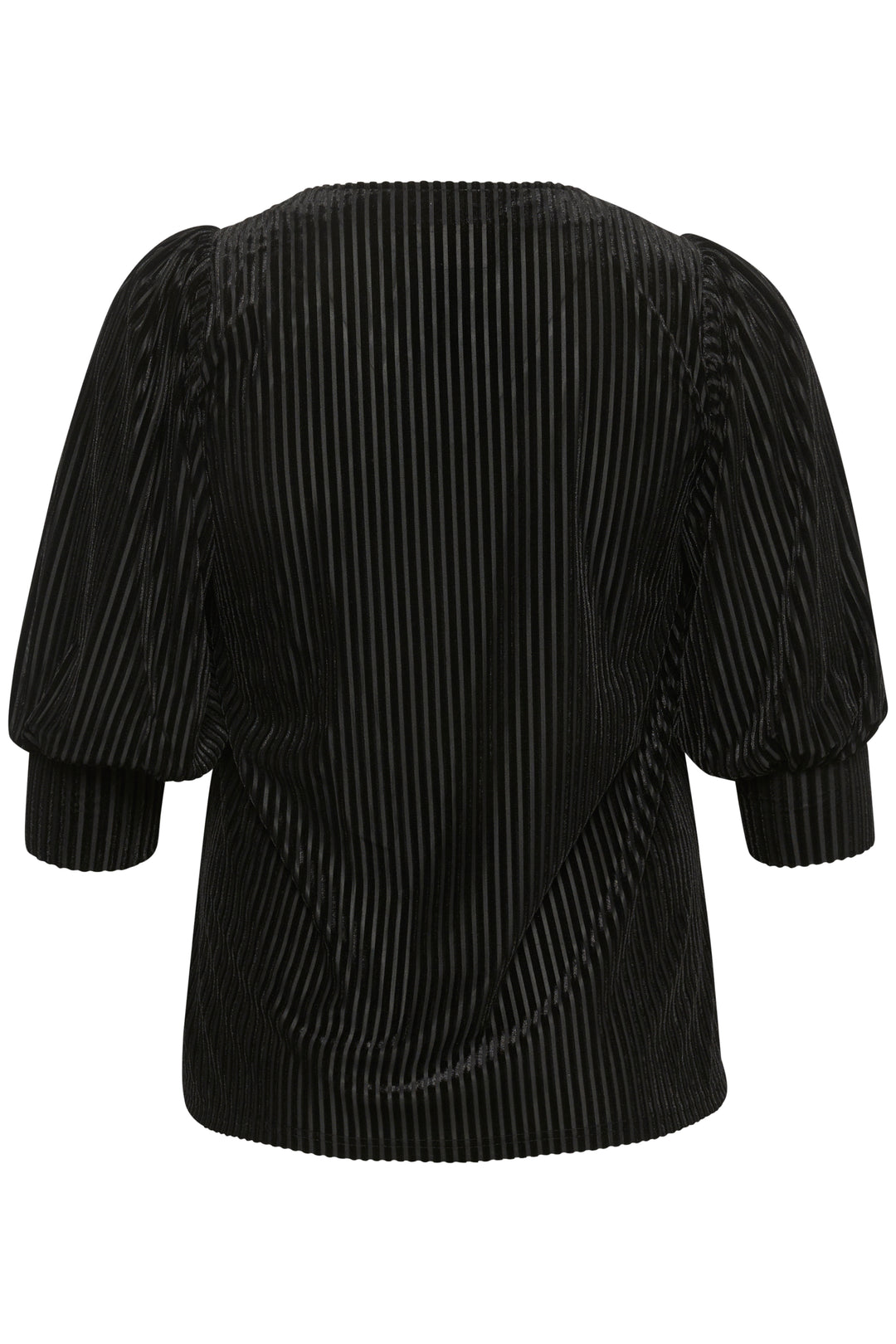 zwarte blouse met velvet strepen en v-hals