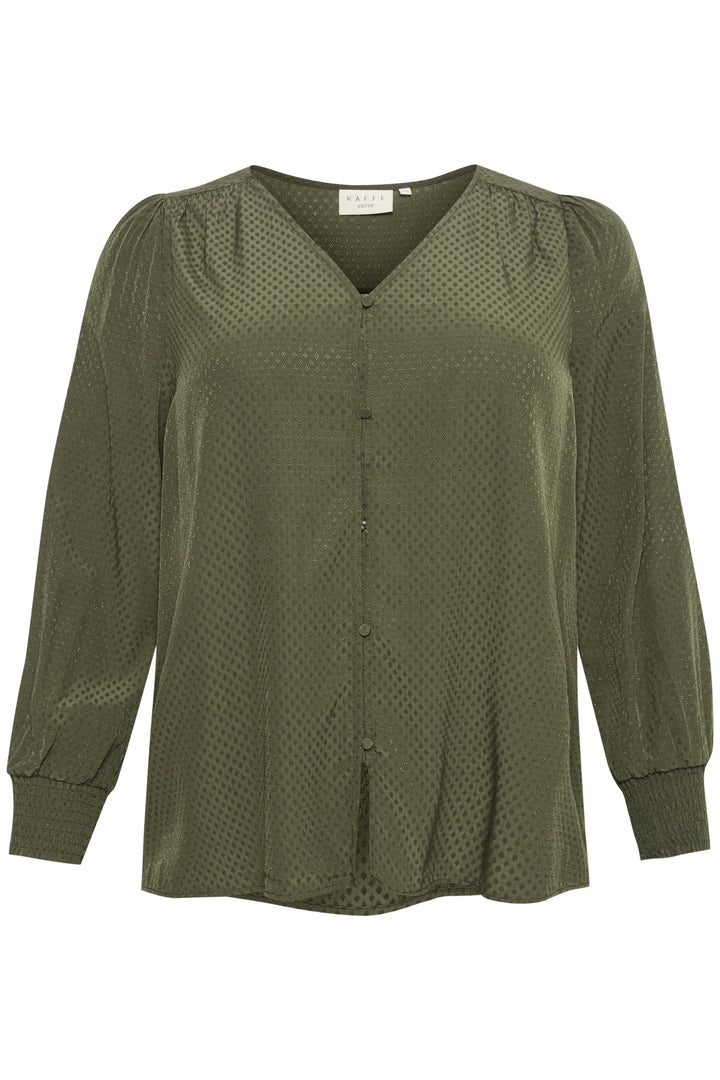 kaki blouse met toon op toon print - kaffe curve - - grote maten - dameskleding - kledingwinkel - herent - leuven