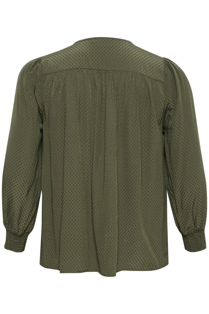 kaki blouse met toon op toon print - kaffe curve - - grote maten - dameskleding - kledingwinkel - herent - leuven