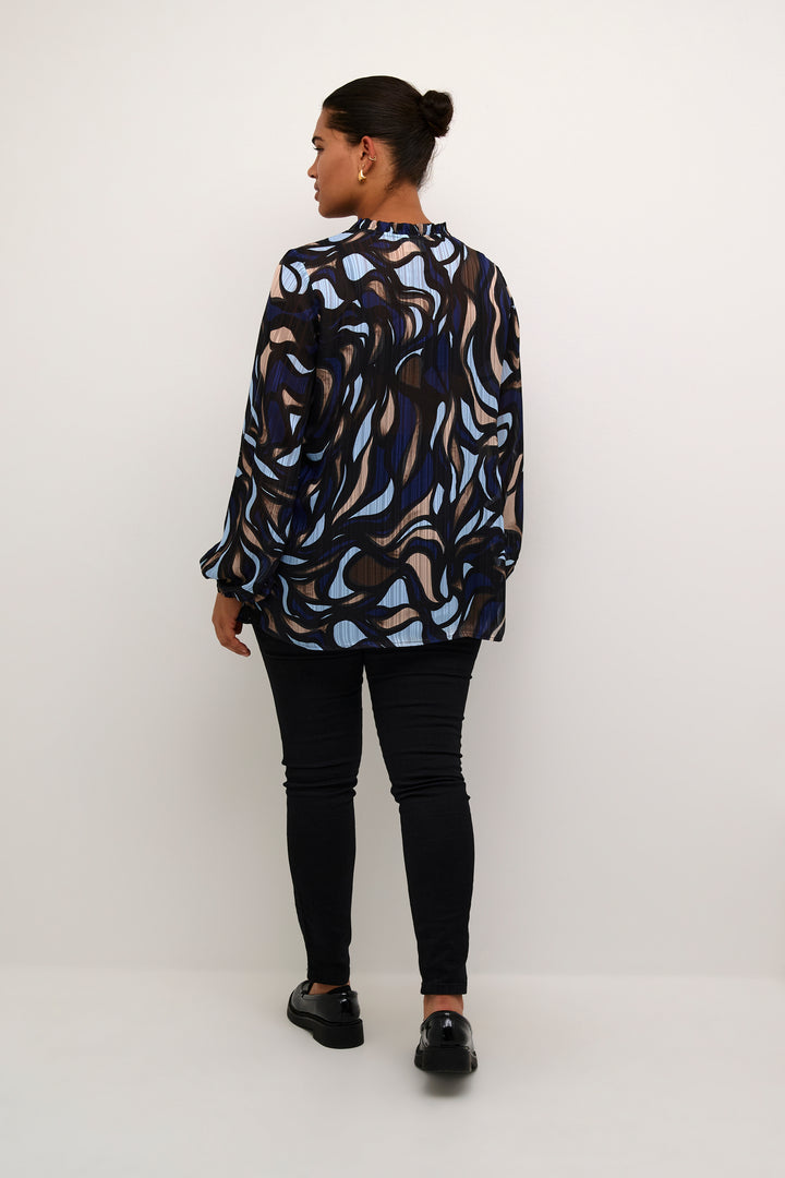 blouse met blauwe print