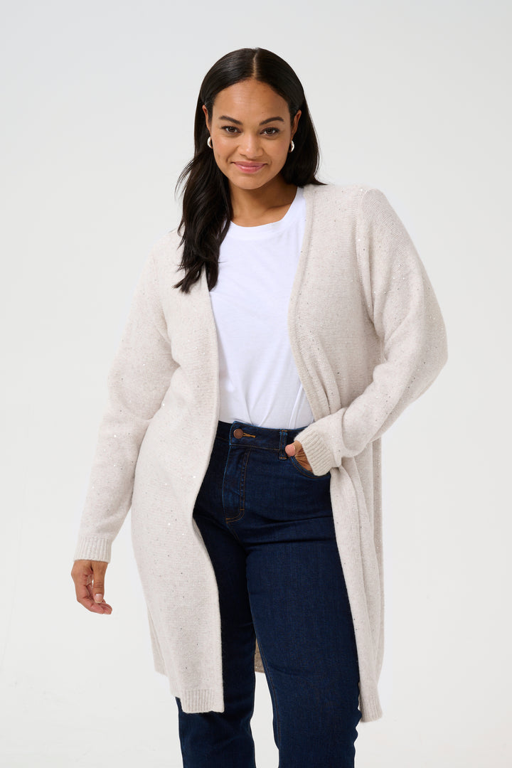 lange cardigan met subtiele pailletten