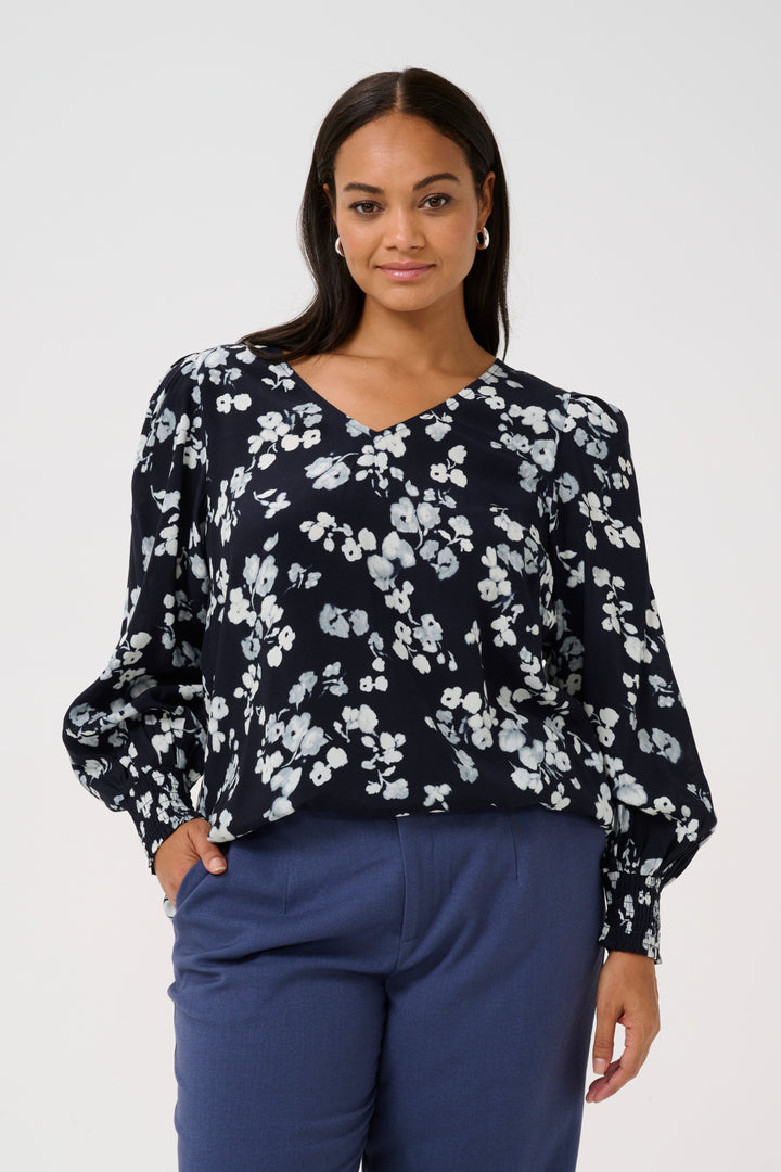 blouse met blauwe print