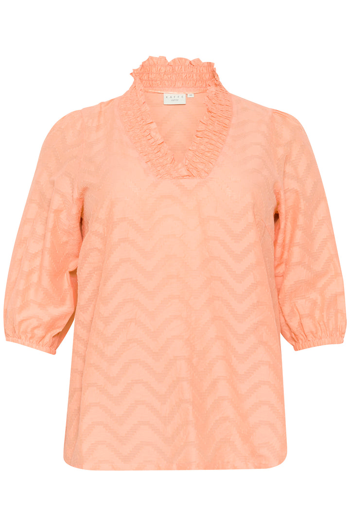 luchtige blouse met zigzagpatroon en ruches