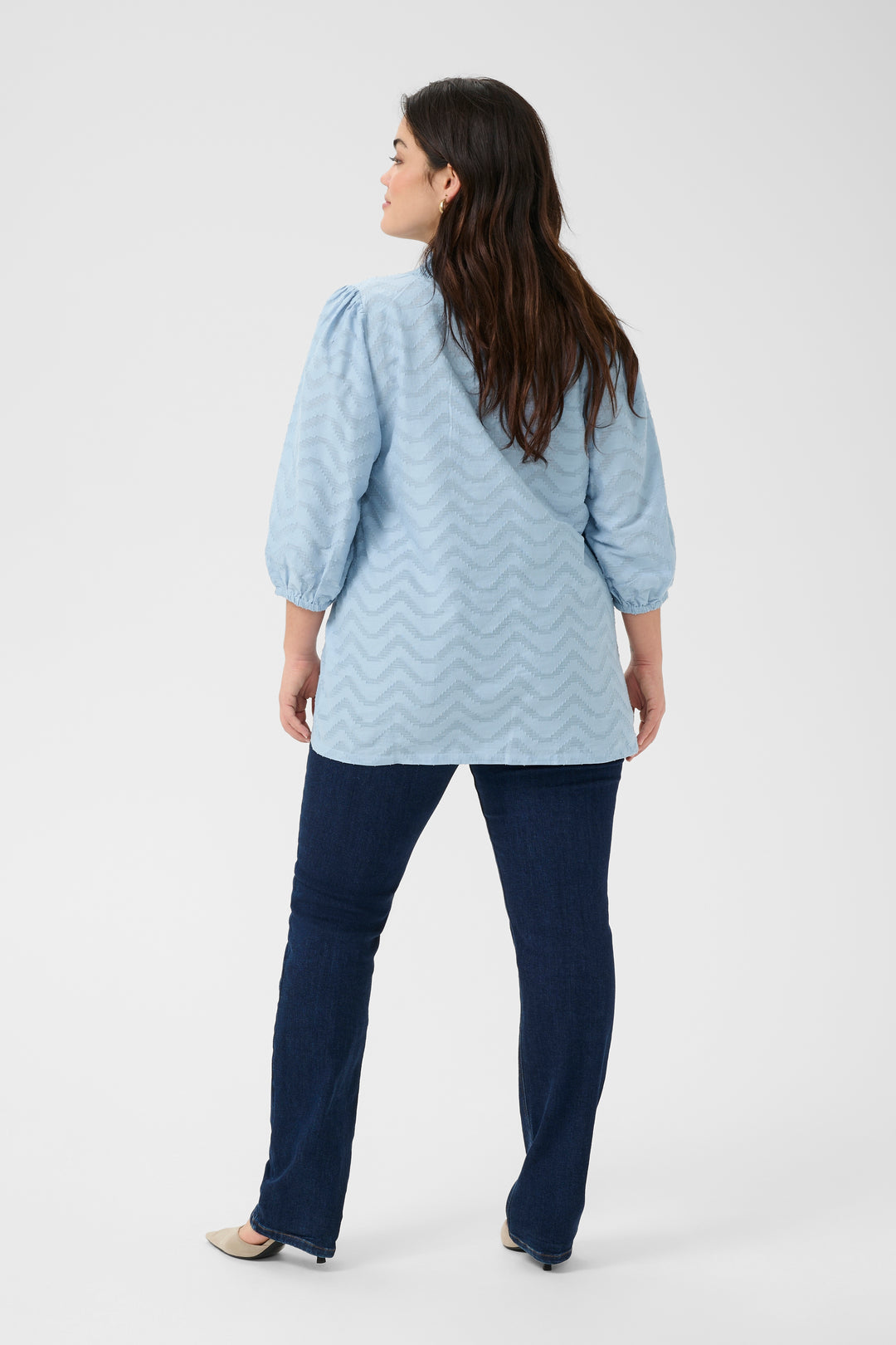 luchtige blouse met zigzagpatroon en ruches