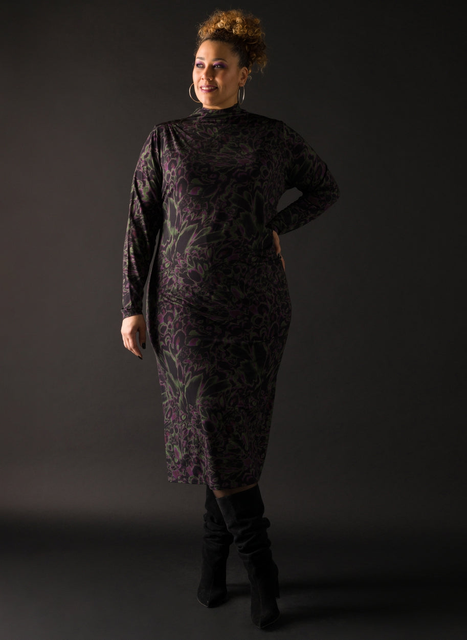 jurk in zwart, olijf en paars - yesta - A004182 - grote maten - dameskleding - kledingwinkel - herent - leuven