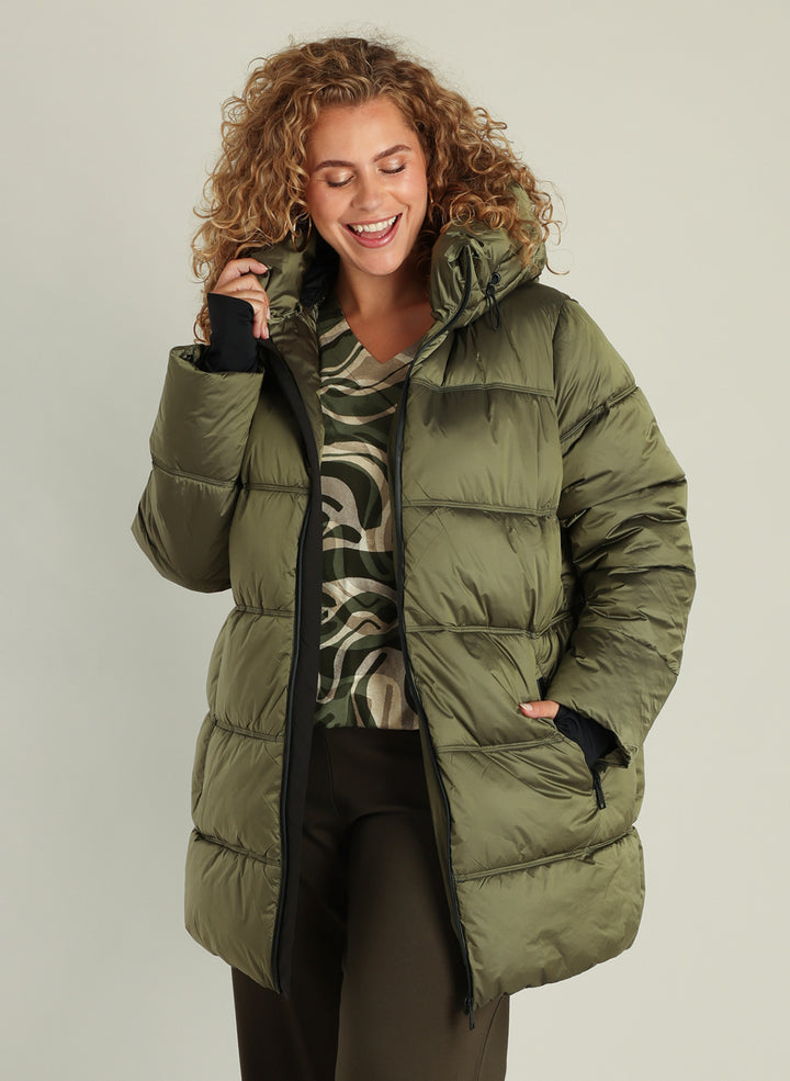 Kaki Doorstikte Wintermantel