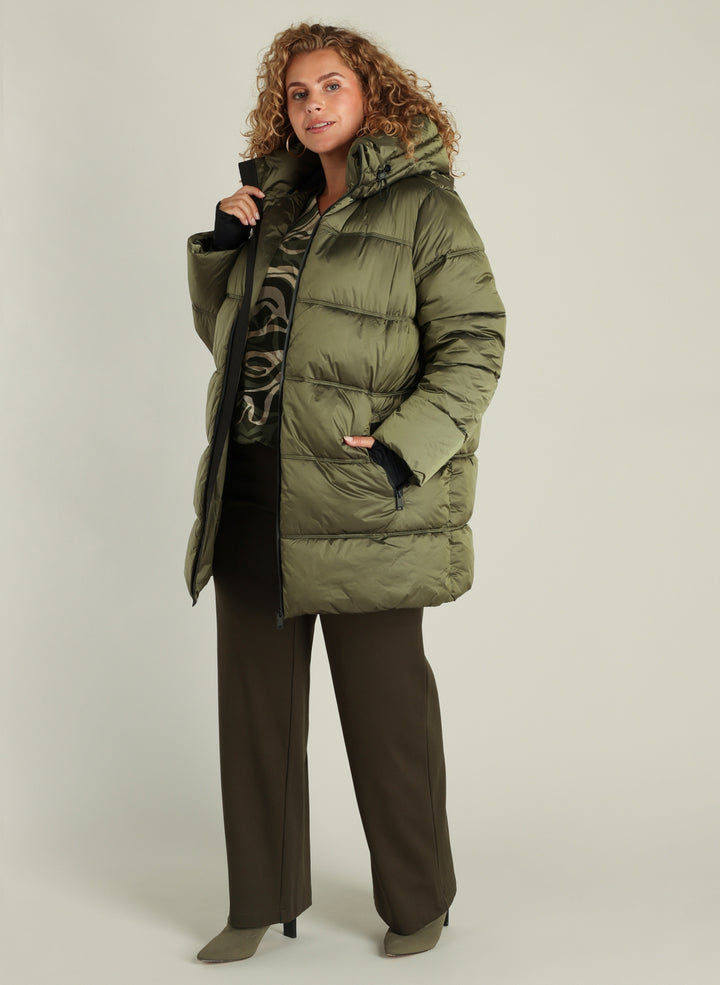 Kaki Doorstikte Wintermantel