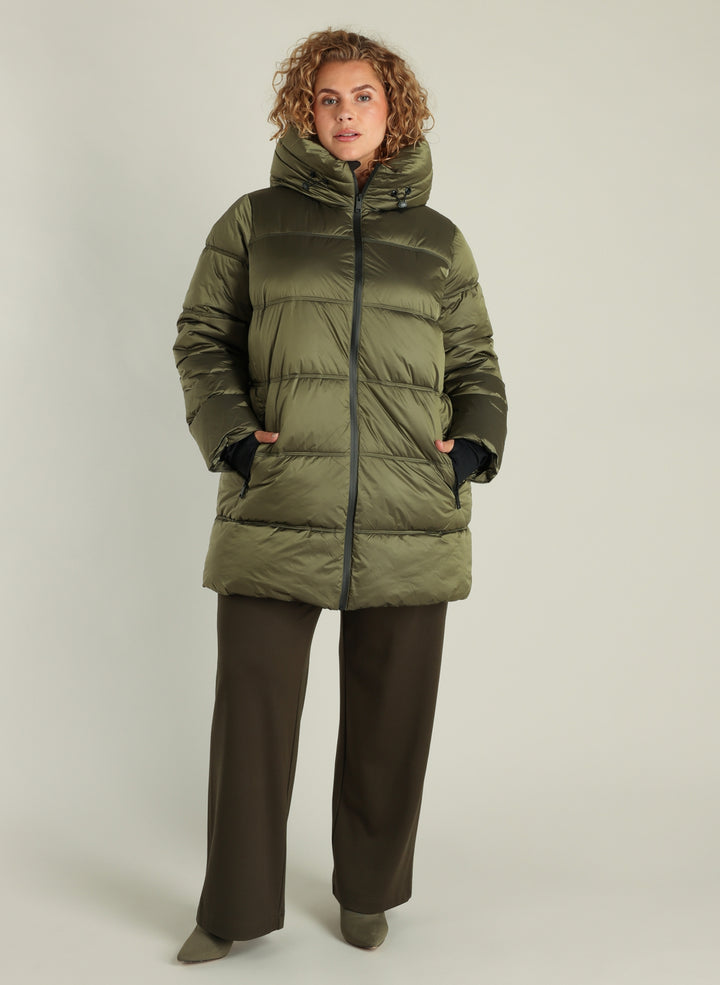 Kaki Doorstikte Wintermantel