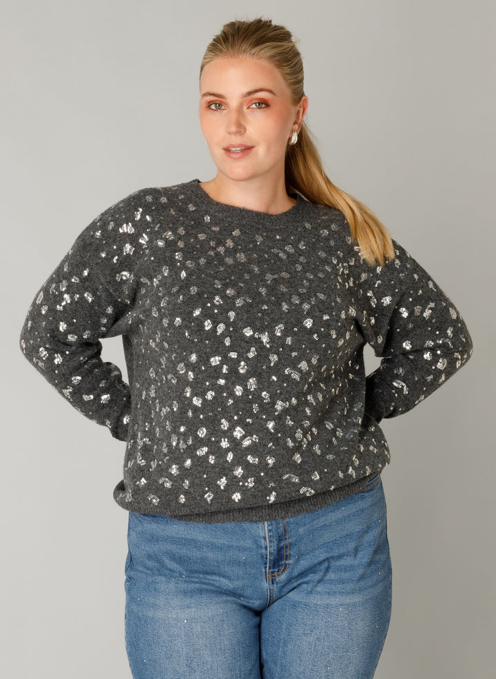 Grijze Trui Met Pailletten