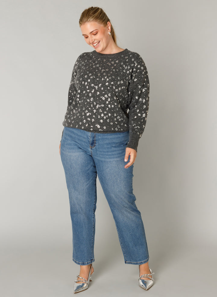 Grijze Trui Met Pailletten