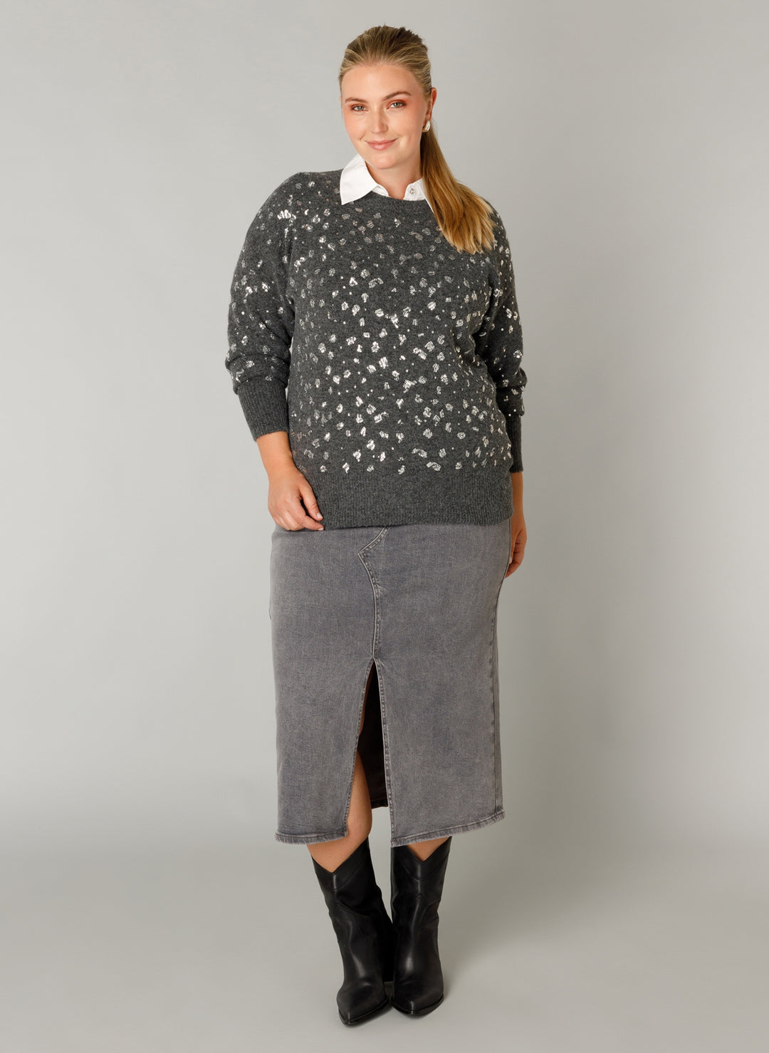 Grijze Trui Met Pailletten