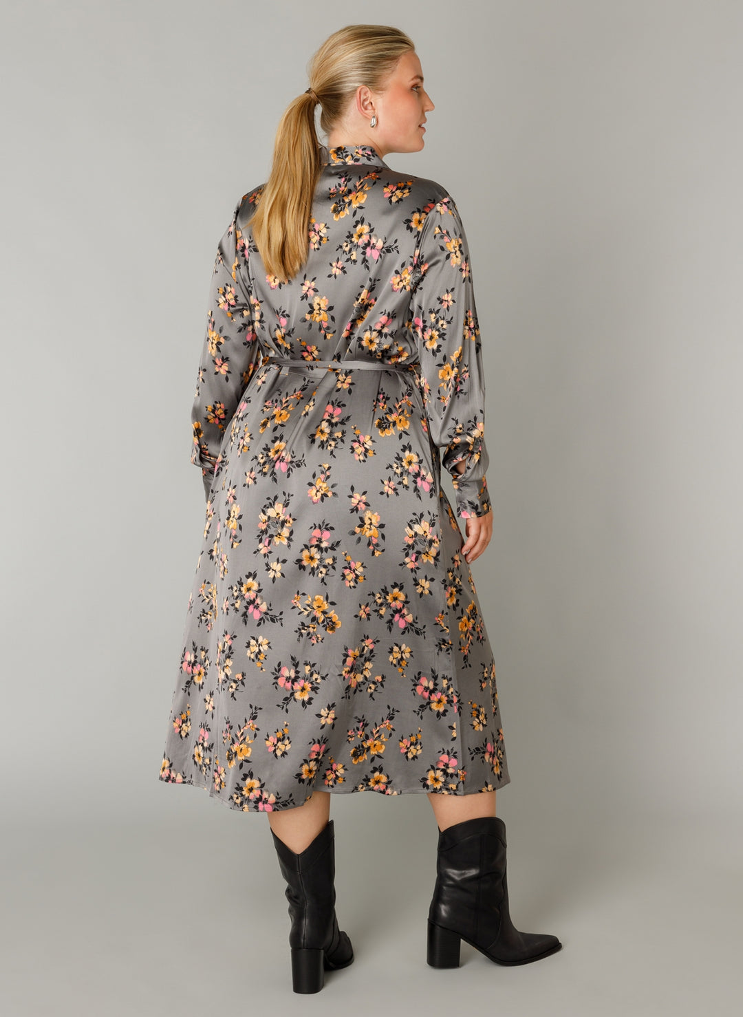 Grijze Bloemenprint Hemdjurk