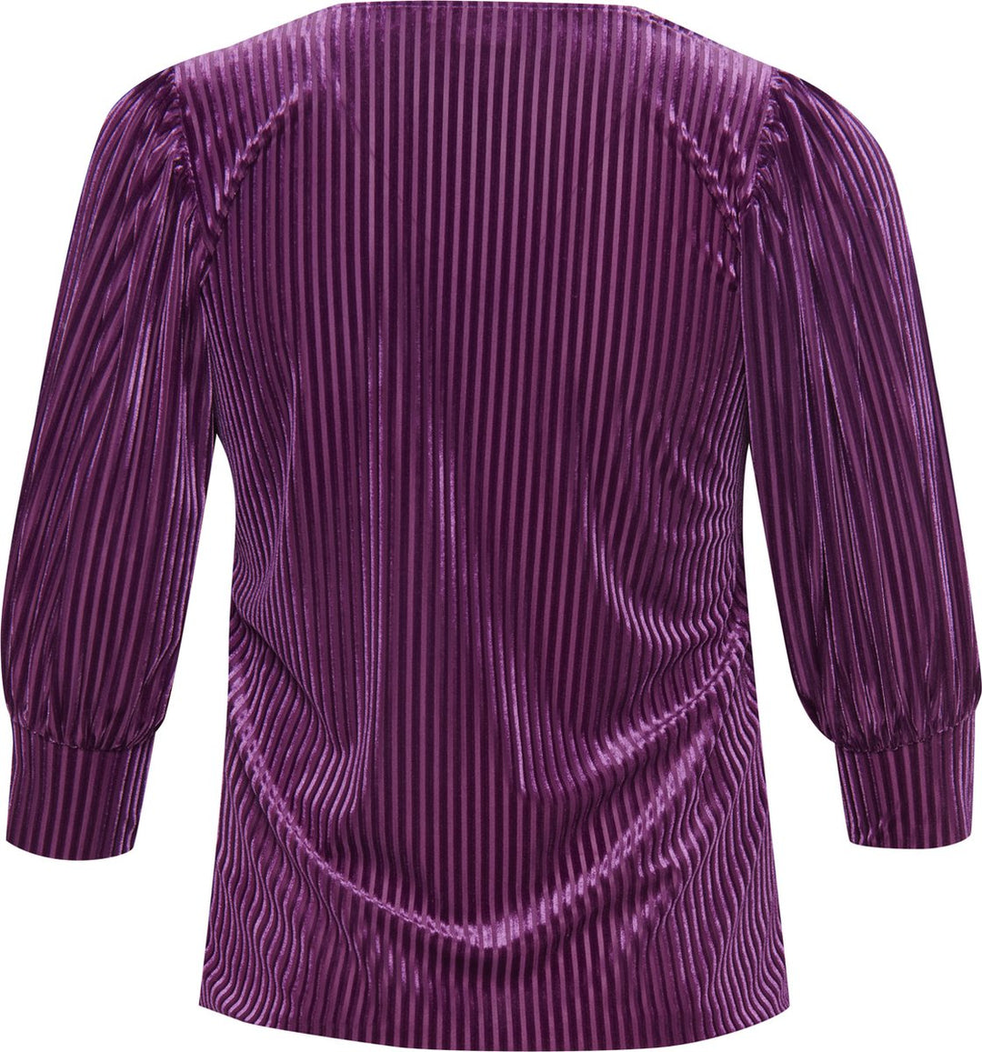 Paarse Blouse Met Velvet Strepen En V-Hals