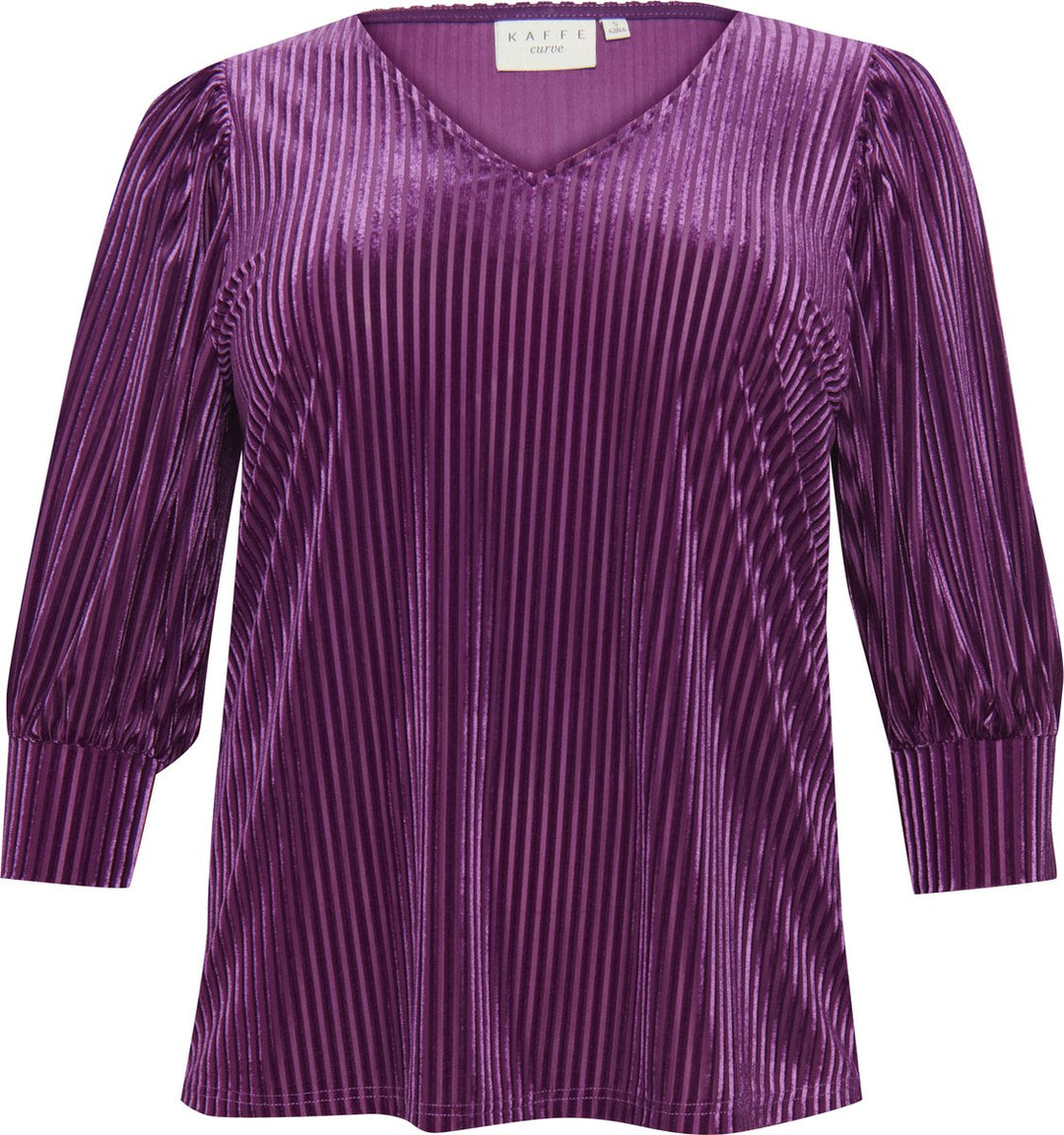 Paarse Blouse Met Velvet Strepen En V-Hals