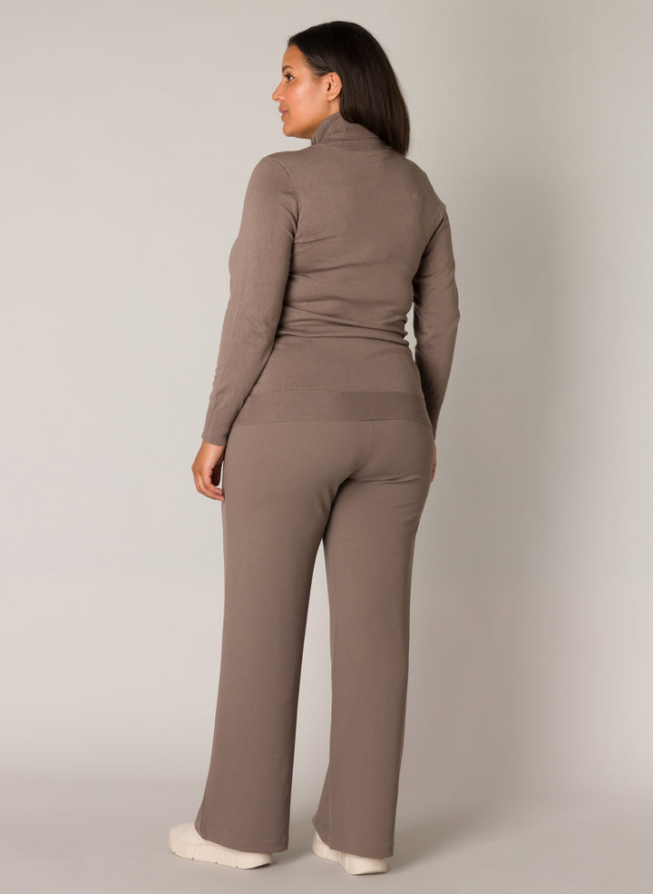 taupe wijde broek met een elastische tailleband - base level curvy - - grote maten - dameskleding - kledingwinkel - herent - leuven