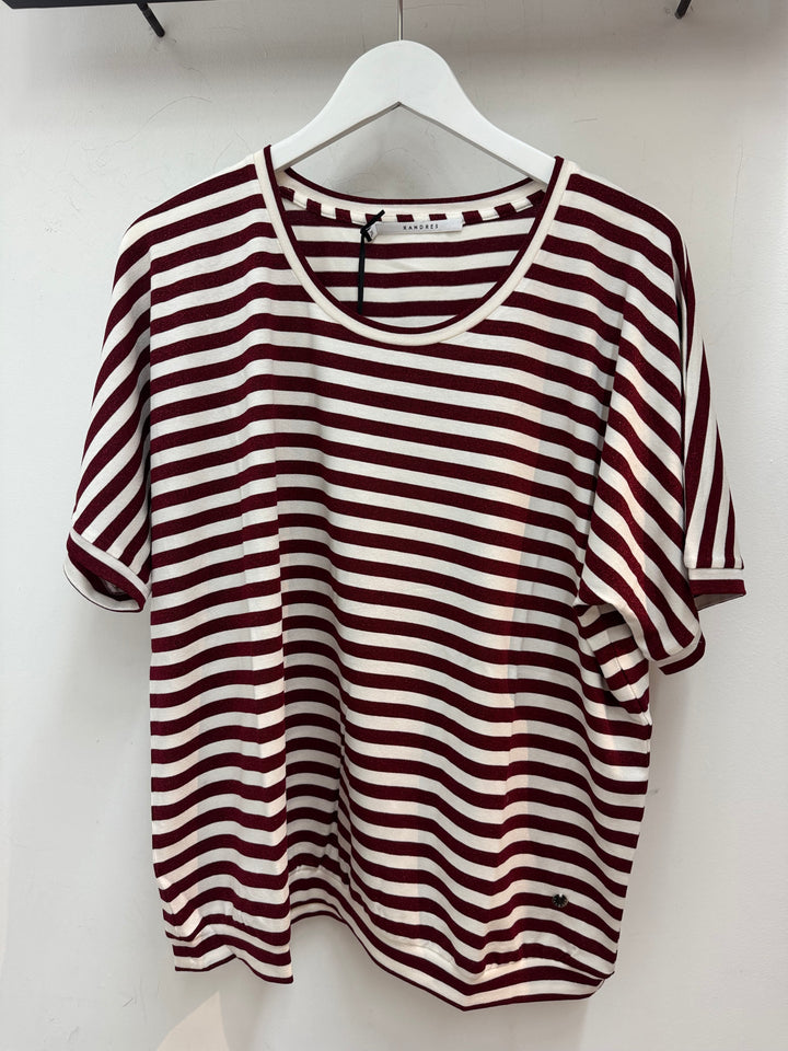Gestreepte T-shirt Met Glansdraad In Cranberry