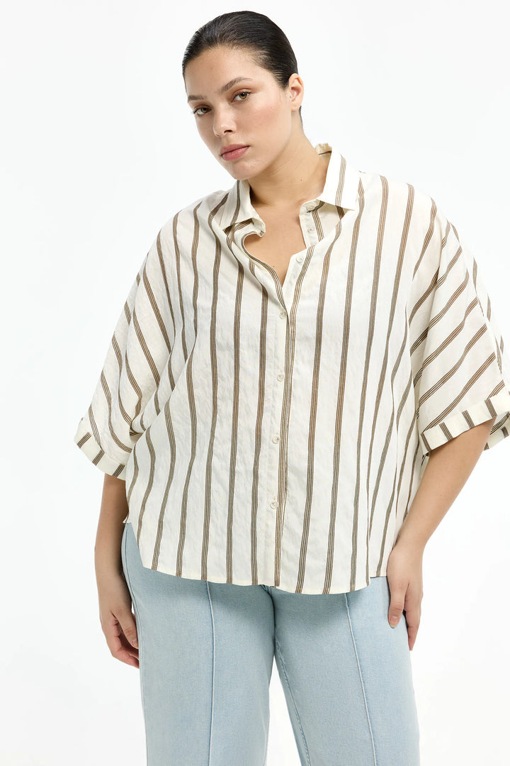 Ecru Gestreepte Blouse