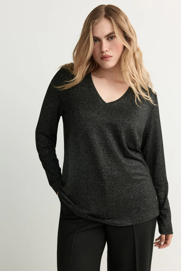 groen lurex shirt met v-hals