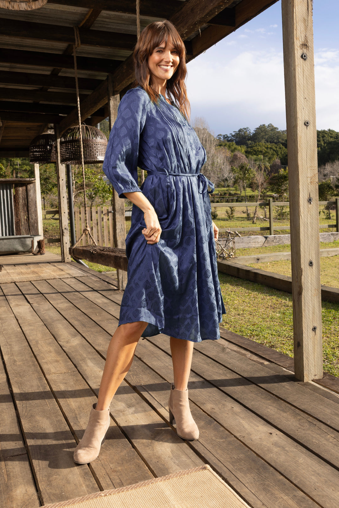 Donkerblauwe Elegante Midi Jurk