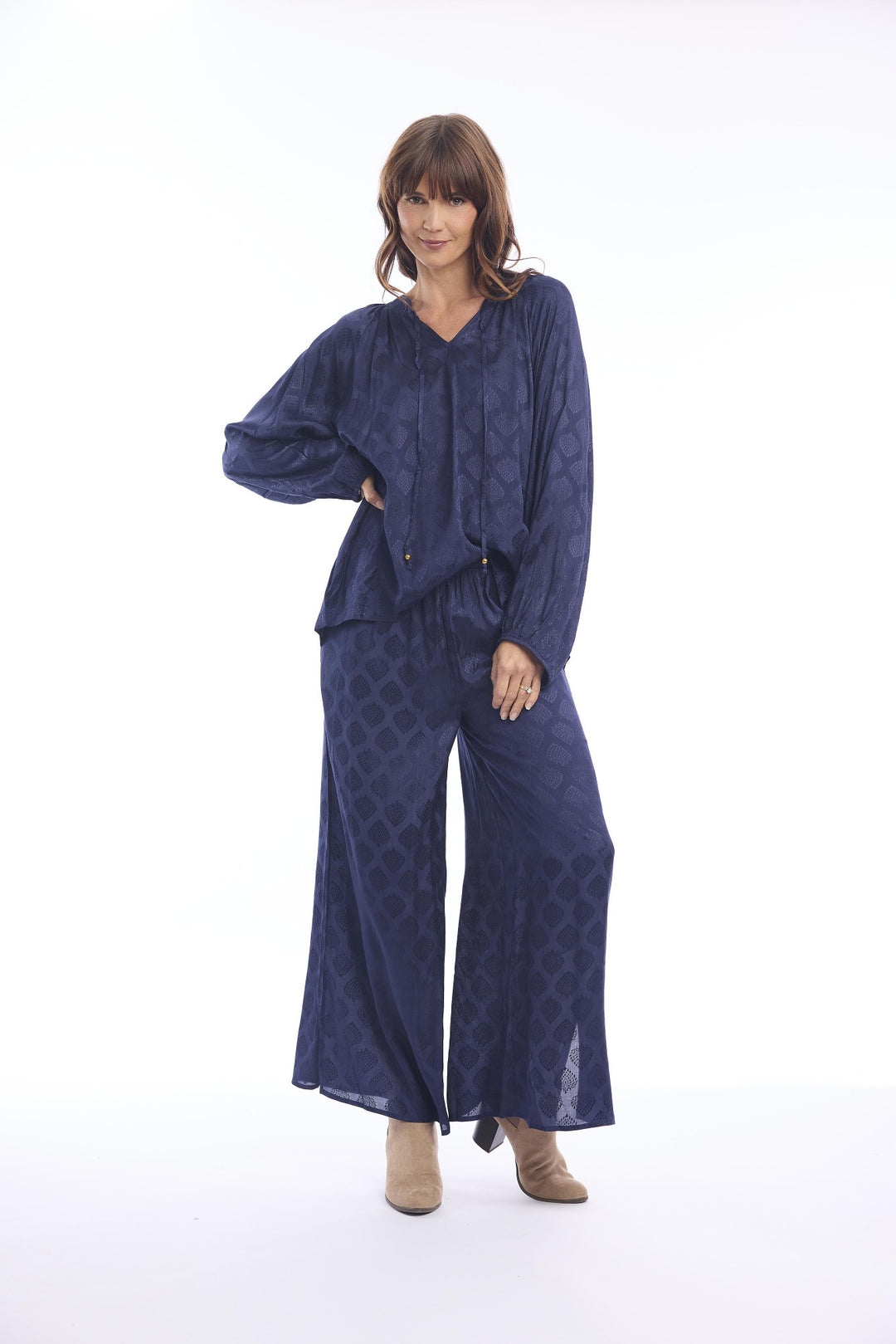 Blauwe Blouse Met Ton-sur-Ton Print