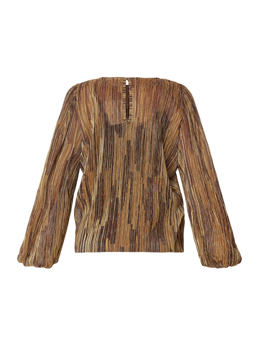 licht glanzende voile blouse in camelkleur - b. copenhagen - - grote maten - dameskleding - kledingwinkel - herent - leuven