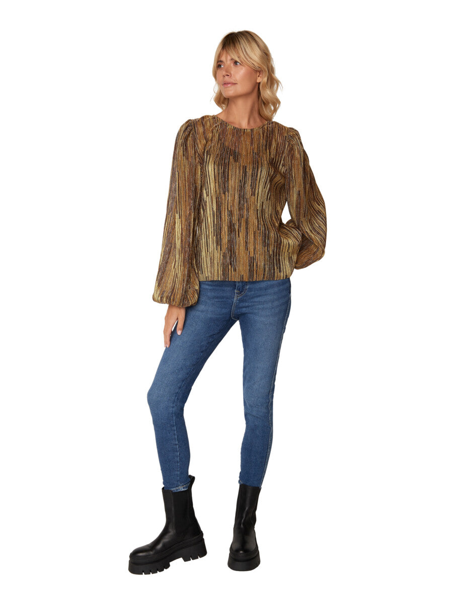 licht glanzende voile blouse in camelkleur - b. copenhagen - - grote maten - dameskleding - kledingwinkel - herent - leuven