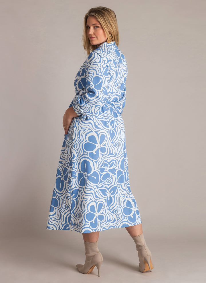 Blauw-witte maxi doorknoopjurk