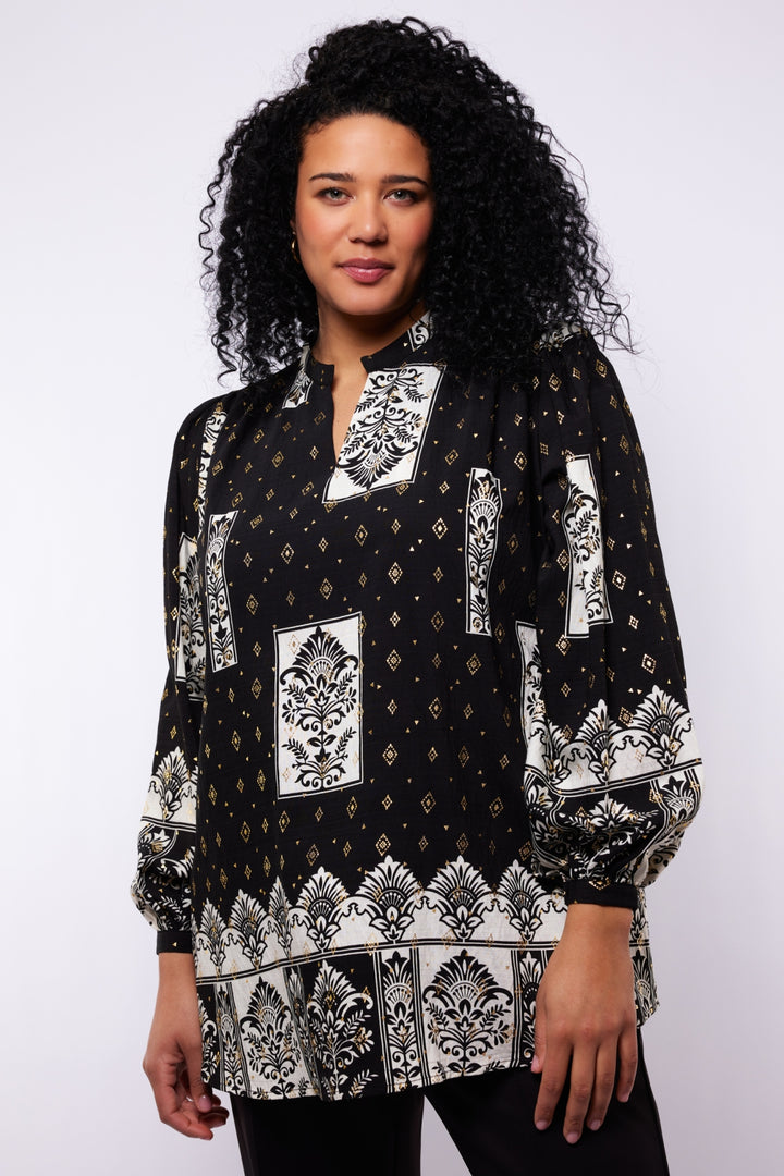 Zwart-Gouden Blouse Met Printpatroon
