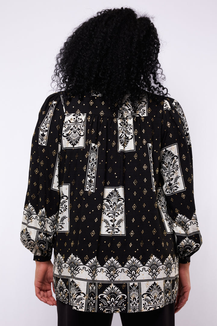 Zwart-Gouden Blouse Met Printpatroon
