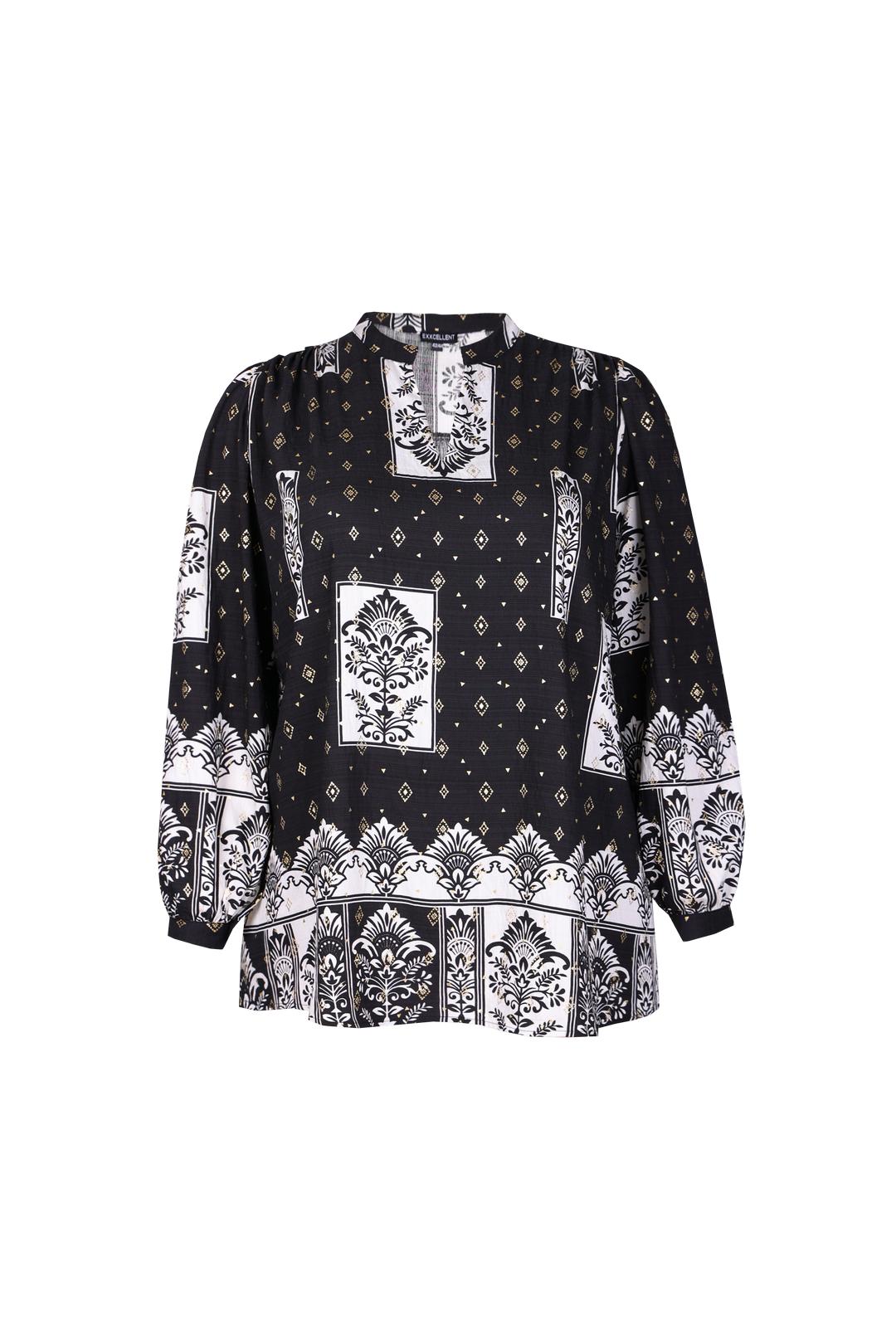 Zwart-Gouden Blouse Met Printpatroon