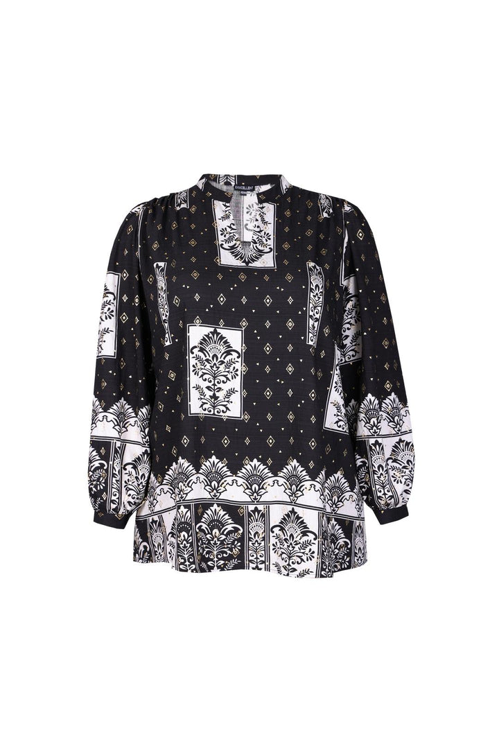 Zwart-Gouden Blouse Met Printpatroon