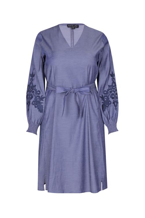 Blue Dress with Embroidered Sleeves