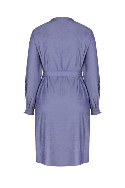 Blue Dress with Embroidered Sleeves