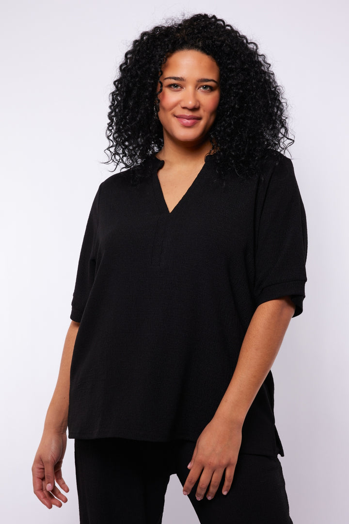 Zwarte Top in Verfijnde Sructuurstof