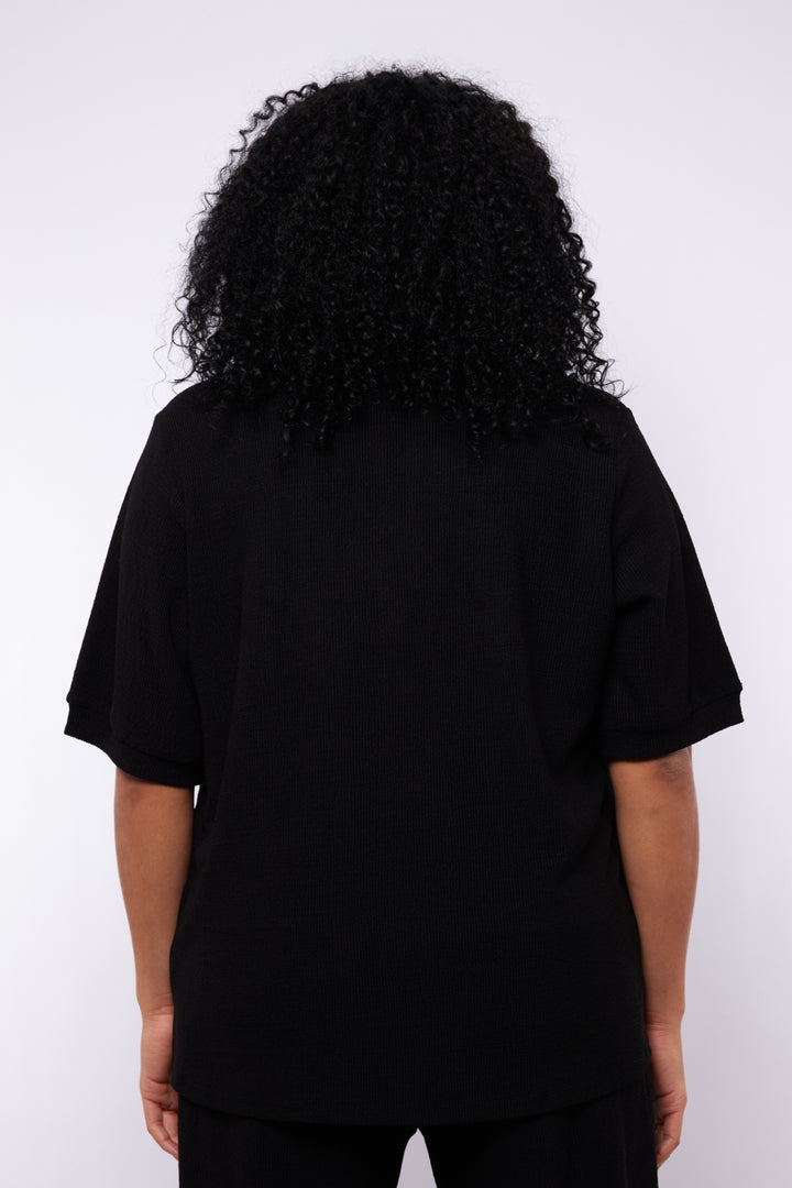 Zwarte Top in Verfijnde Sructuurstof