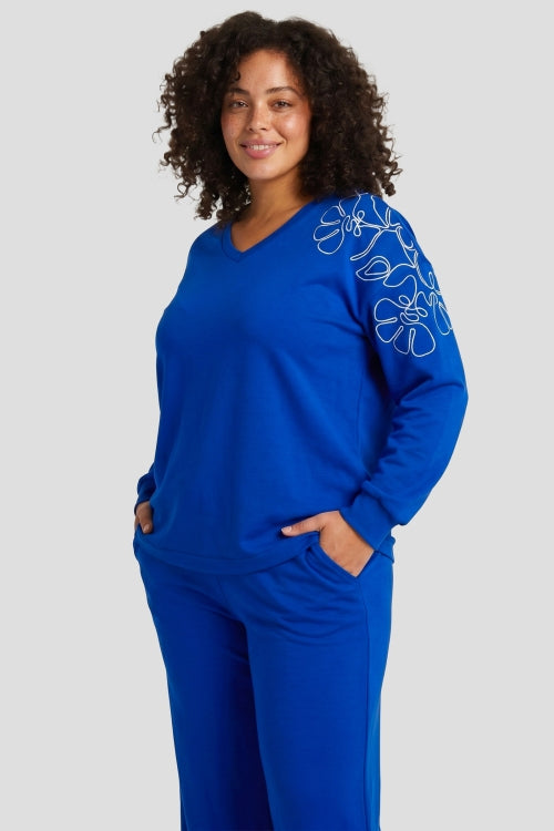 Blauwe Sweater met Bloemen