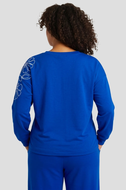 Blauwe Sweater met Bloemen