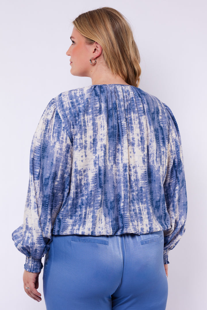 Blauwe Print Blouse Met Strik