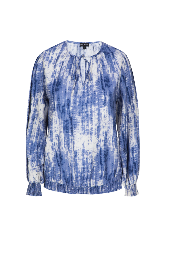 Blauwe Print Blouse Met Strik