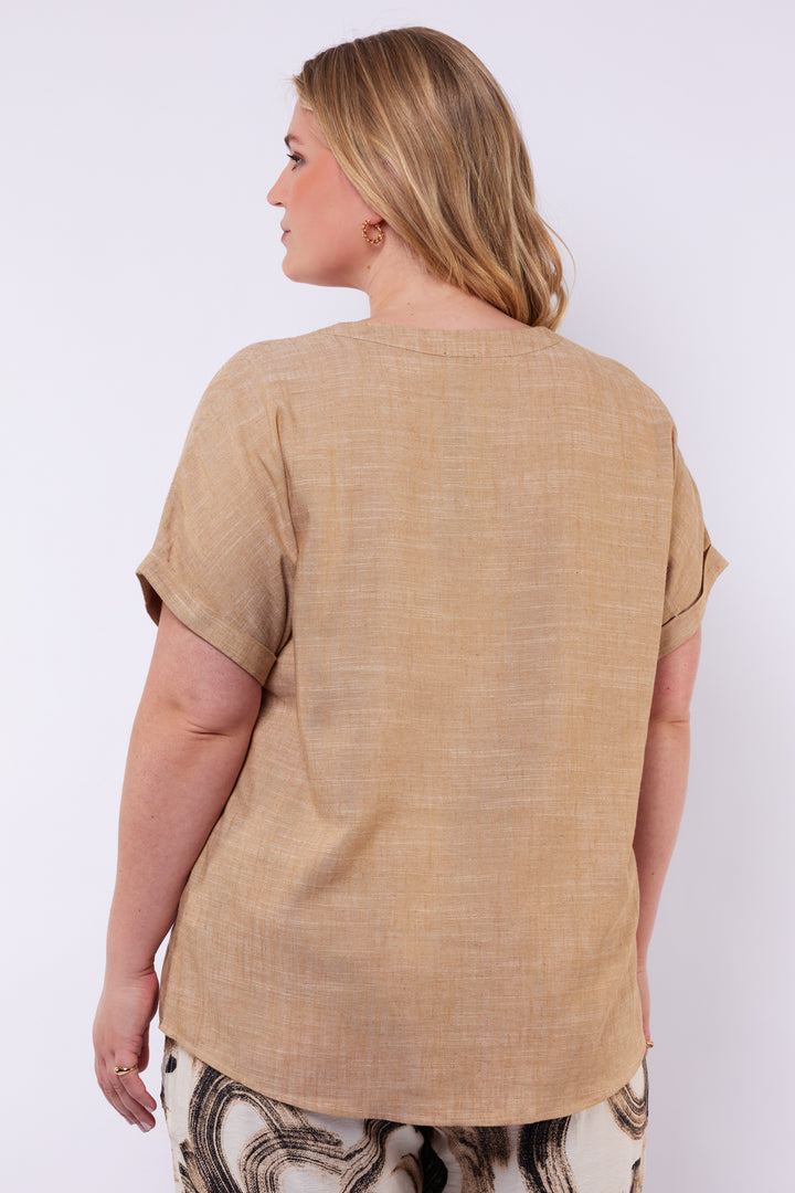 Zandkleurige Linnenlook Shirt