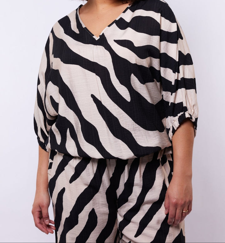 Zebra Print V Hals Shirt